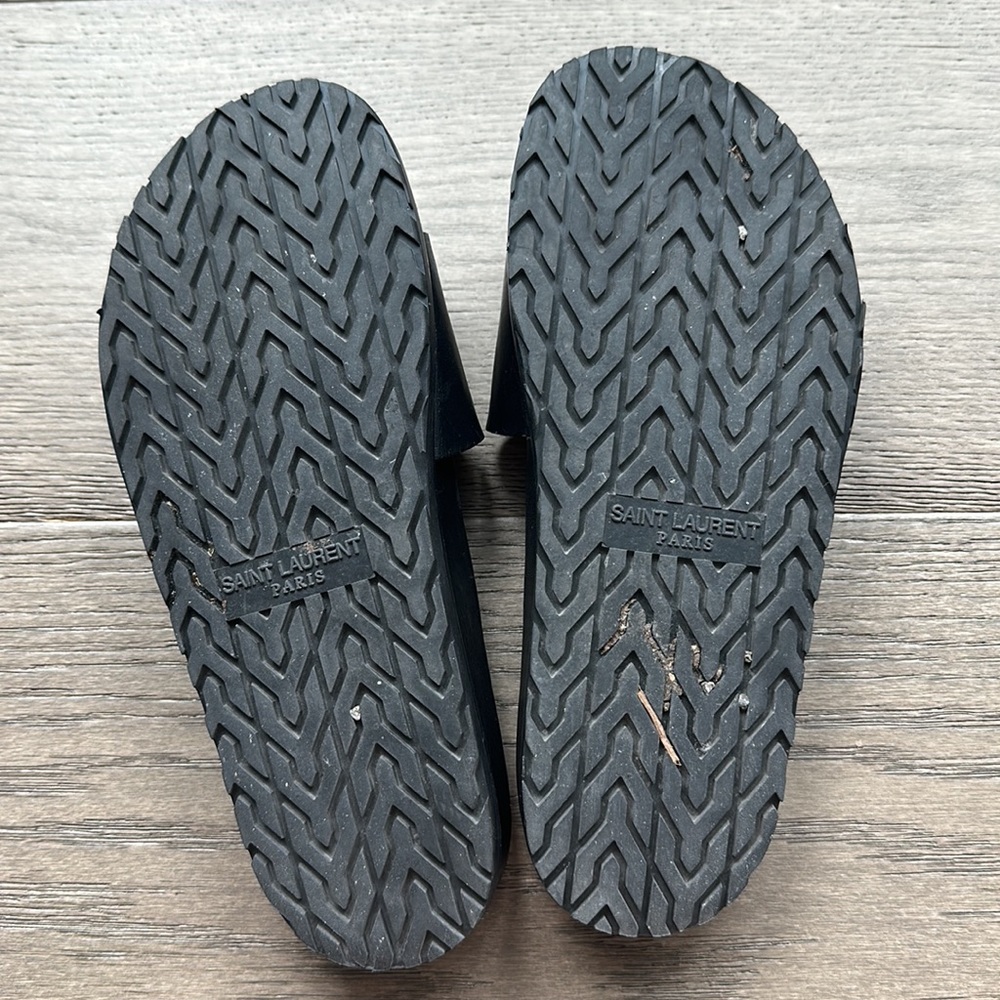 Saint Laurent Jimmy Logo Black Leather Embroidered Slide Sandals - Picture 4 of 6